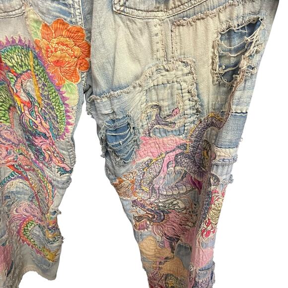 NWT Magnolia Pearl Sea Dragon Applique Miners Denims Faded Indigo Patches OS - Picture 13 of 16